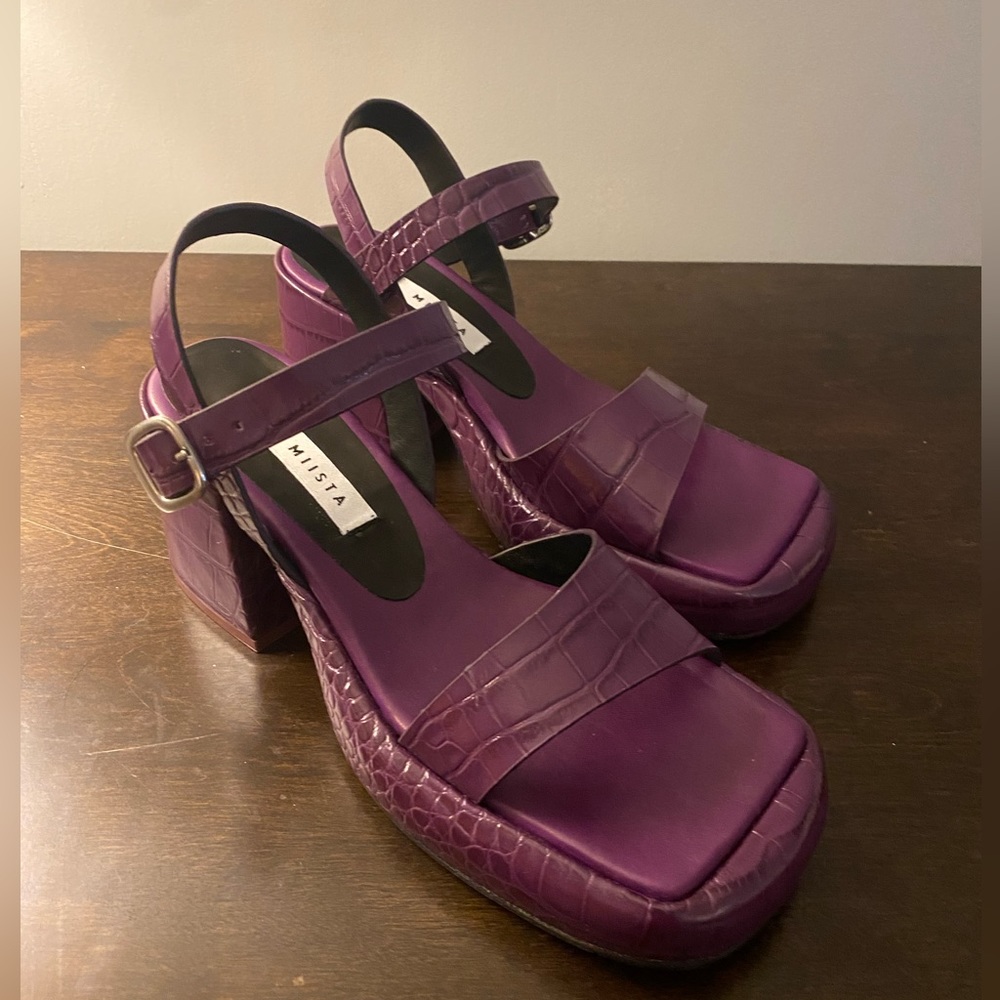 Miista Purple Croc-Embossed Platform Heel Sandals